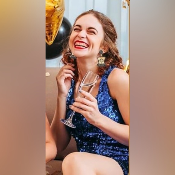 Gold & Black Rhinestone New Year Hat Earrings | NYE Party Statement Jewelry - Picture 4 of 4